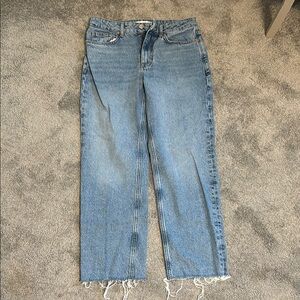 Mango Blue Straight Leg Jeans with Frayed Hem